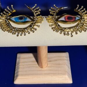 Schiaparelli inspired realistic eye hoop earrings